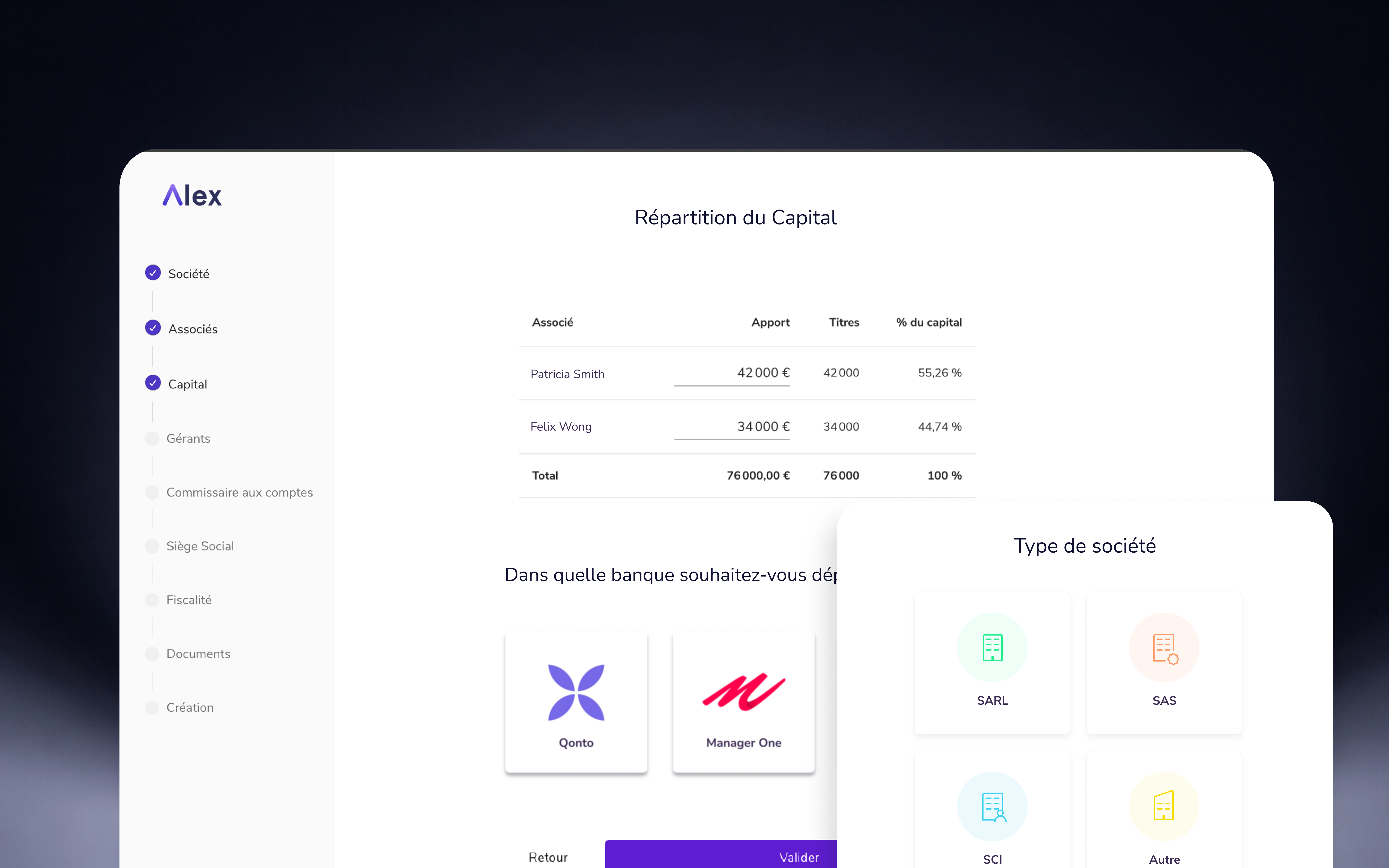 Design UX/UI du tunnel de création de société - AlexLegal LegalTech