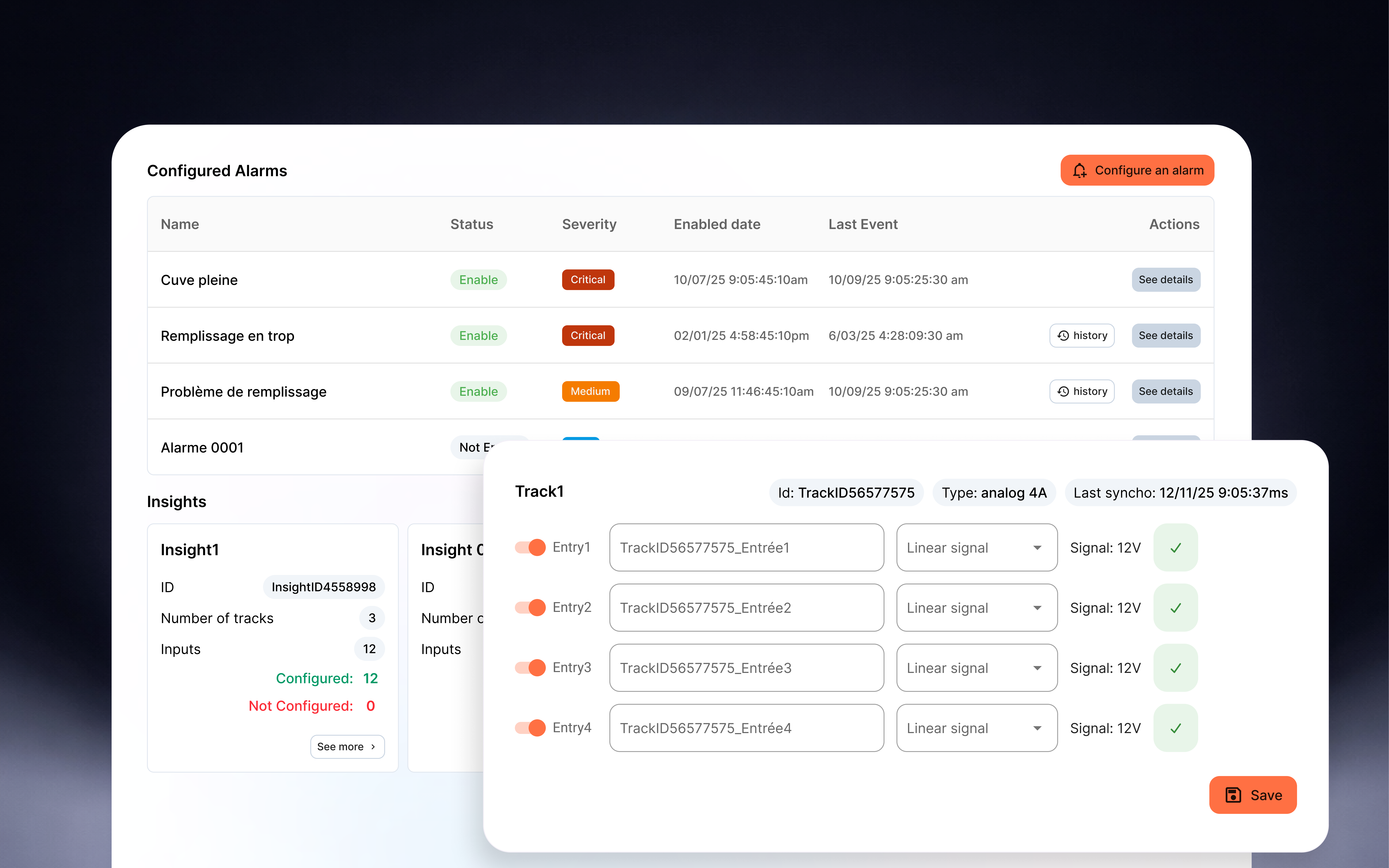 Design UI/UX du SaaS AioTrust - dashboard monitoring de capteurs IoT industriels