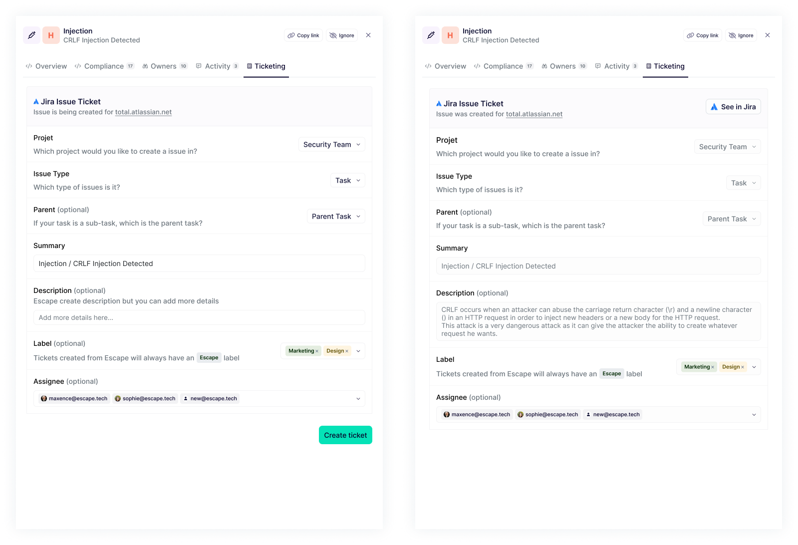 Escape Jira integration